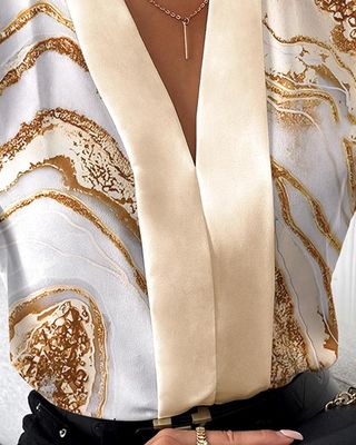 Moda V boyun kolsuz üst sıradan baskılı V boyun tişörtü
