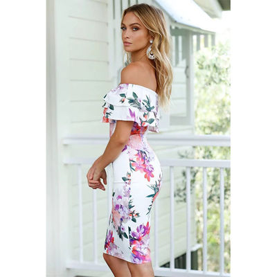 Bodice One Shoulder Tube elbise baskı Bayanlar One Shoulder elbise Slim Fit