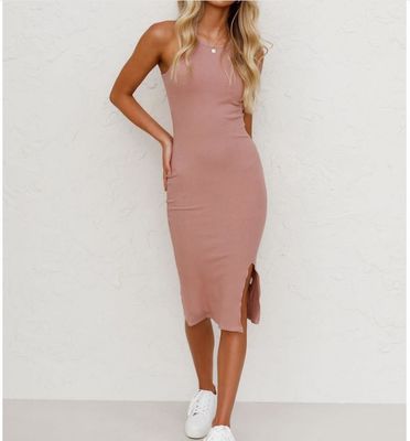 Slim Fit Paketi Kalça Elbise Katı Renkli Yelek Uzun Trick Bag Kalça Slit Elbise