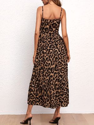 Leopar baskı kadınların kemerli elbisesi seksi halter elbise halter elbise kesik