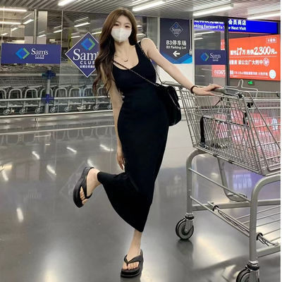 Şık Seksi Slip Elbise Tatlı baharatlı Slim Fit Pembe Tank Top Elbise Kolsuz