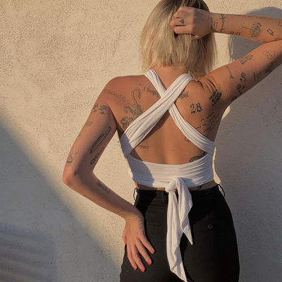 Kolsuz V Boynuzlu Tank Top Dırnaqlı Seksi Cross Halter Top