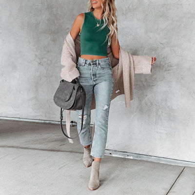 Mükemmel Kadınlar Kolsuz Tank Top Şık Katı Renkli Takım Boynuz Camisole