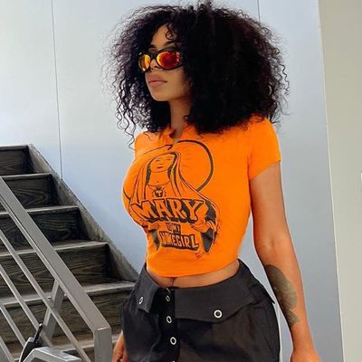 Seksi Monogram Baskı Kısa Kollu Seksi Slim Fit Tişörtler Midriff Hipster Tee