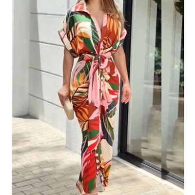 Kısa kollu Çiçekli baskı Giyinmiş Moda Kadın elbisesi Rahat Rastgele Seksi Slim Fit