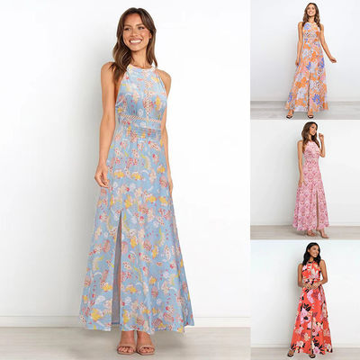 Yetişkinler için elbisesiz elbise stilli çiçekli halter maxi elbise