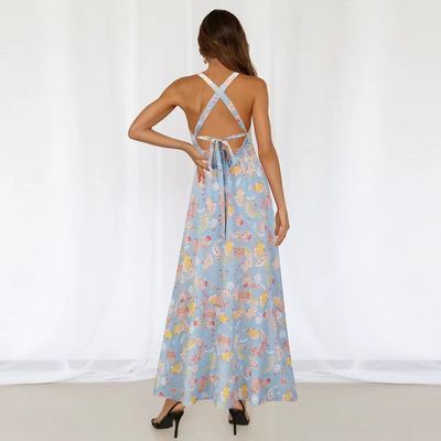 Yetişkinler için elbisesiz elbise stilli çiçekli halter maxi elbise