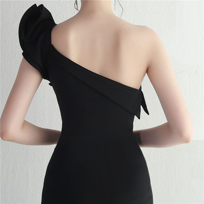 Tek Omuzlu Slim Fit Resmi Elbise Renkli Kenar Kapak Hip Moda Seksi Slit Elbise
