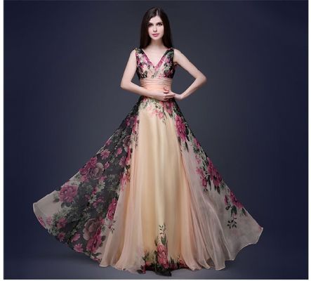 Muhteşem Slim Fit Akşam Elbiseleri Şık Çiçekli Elbise Omuzlu