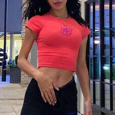 Yuvarlak Boyunlu Seksi Sıkı Tişörtler Katı Renkli Seksi Fırça Sıkı Kısa Kollu Tişört