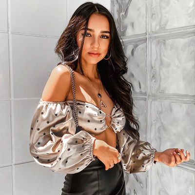 Moda Sıkı Seksi Tişört Uzun Kollu Polka Dot Metal Düğme Üst Tişört