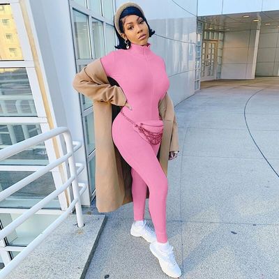 Kış Seksi Spor Giysileri Egzersiz Jumpsuit Yüksek Boyun Slim Fit Fitness Jumpsuit