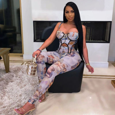 Zipper Print Seksi Egzersiz Giysileri Halter Tank ve Pantolon Sessiz Seksi Spor Giysi