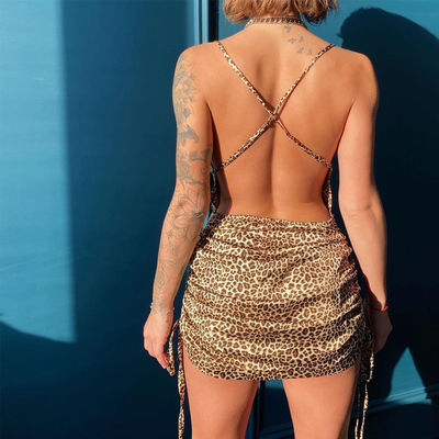 Dırnaqlı Halter Kadın Elbise Baskı Seksi Sırtsız Zayıf Düşük Sırt Halter Elbise