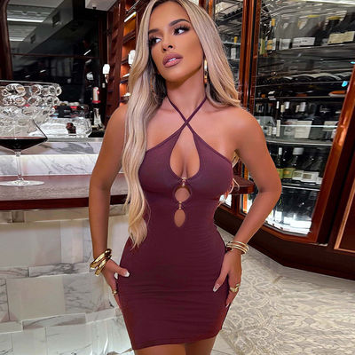 Seksi Halter Boynuz Açık Sırt Elbise Sırt Çantası Kıç Kesim Halter Elbise
