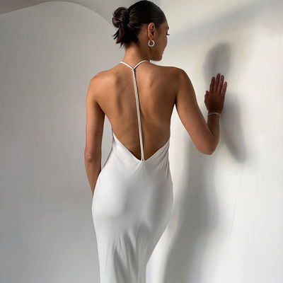 Moda Halter Boynuz Elbise Zayıf Seksi Halter Sırtsız Elbise Orta Uzunluk Elbise