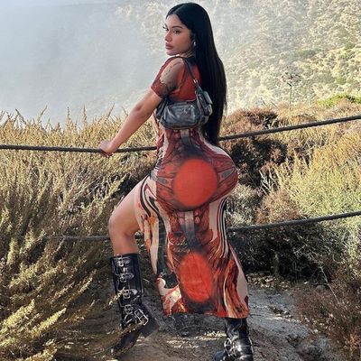 Seksi Baskı Sıkı Kırık Yuvarlak Boynuzlu Kısa Kollu Elbise Özel