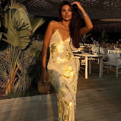 XL Boyutlu Seksi Slip Elbise Moda Seksi Sırtsız Sıcak Altın Slip Elbise