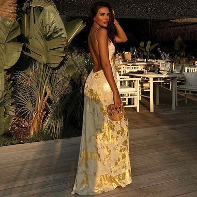 XL Boyutlu Seksi Slip Elbise Moda Seksi Sırtsız Sıcak Altın Slip Elbise
