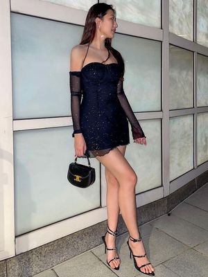 Seksi Temiz Rüzgar Gazesi Manşet Sırtlı Slim Fit Elbise Kıçları Kaplayan