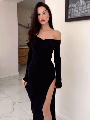 Katı Şablon Yaka Banket Uzun Akşam Elbisesi Seksi Mizaç Zayıf Elbise Kadın