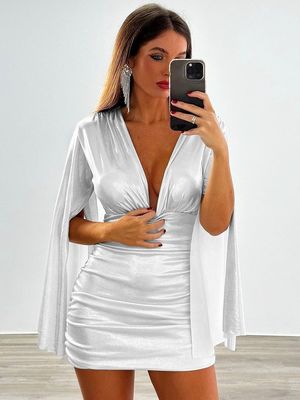 Katı Renkli Paket Kalça Elbise Uzun Kollu Zayıf Seksi Çanta Etek Elbise Kadınlar