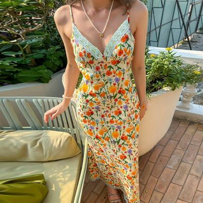 Yaz yeni moda baskısı seksi sırtsız dantel halter elbise