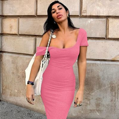 Bahar Yaz Özel Yeni Moda Seksi Halter Kısa Kollu Elbise