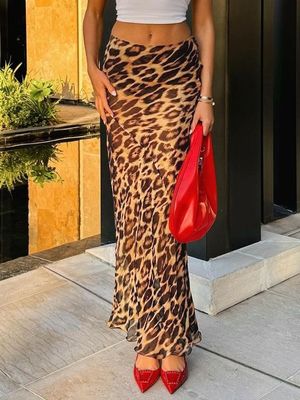 Yaz Yeni Moda Seksi Leopar Baskı Chiffon Balık Kuyruklu Eteği Zemin - Uzunluk Eteği