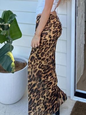 Yaz Yeni Moda Seksi Leopar Baskı Chiffon Balık Kuyruklu Eteği Zemin - Uzunluk Eteği