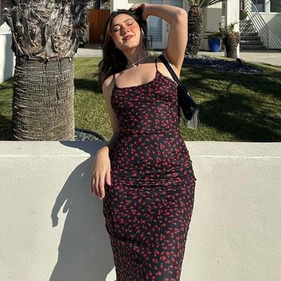 Yazın yeni moda baskısı seksi halter ince halter elbise