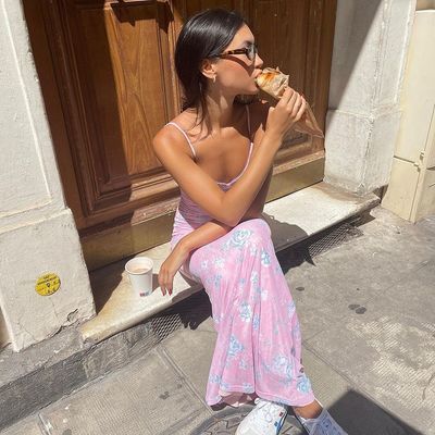 Yaz Yeni V-Neck Seksi Sırtsız Dijital Baskı Orta Uzunluklu Halter Elbise
