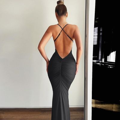 Yeni katı renk balık kuyruğu eteği seksi halter elbise