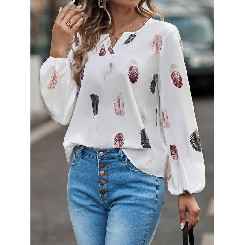 Kadınlar V-Neck T-shirt Kavşak Yumruklu Top