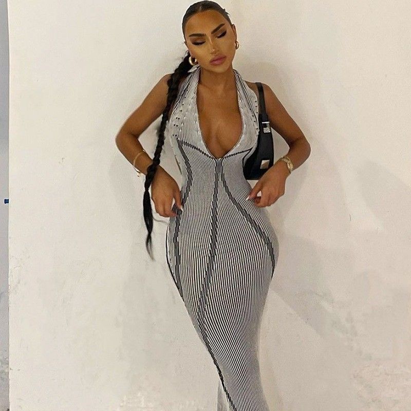 Şık Seksi İnce Akşam Elbisesi V Boynuz Sırtsız Akşam Elbisesi Denizli İnce Baskı